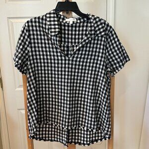 Eri + Ali Size Large Black and White Checkered Plaid Gingham Summer Blouse